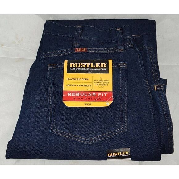 Rustler Jeans Mens 36 x 32 Med Wash Regular Fit Straight Leg Denim Jeans NWT - Picture 1 of 6